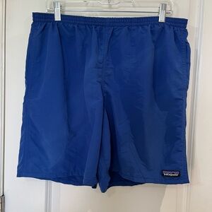 Patagonia Worn Wear Swim Trunks Sz L Royal Blue With Pockets Drawstring Waist
